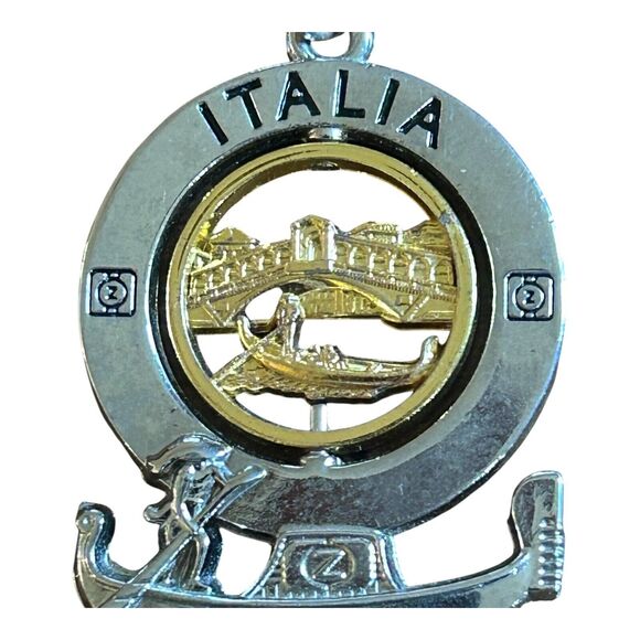 Italian Silver & Gold Tone Italia Venezia Spinner Flip Italy Souvenir Keychain - Picture 5 of 9